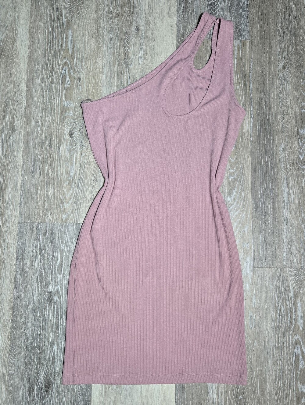 Elodie One-Shoulder Ribbed Bodycon Dress in Dusty Rose NWOT Size Large - Picture 1 of 7